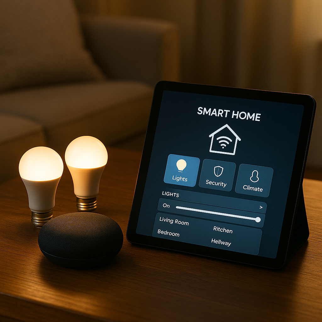 Smarthome Geräte in einem Wohnzimmer