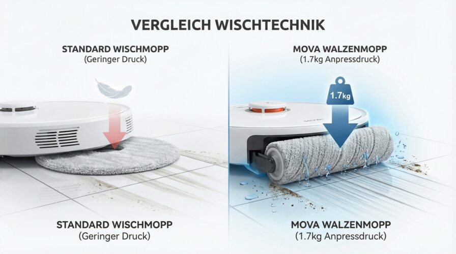 Vergleich Wischtechnik: Hoher Anpressdruck beim Mova Z60