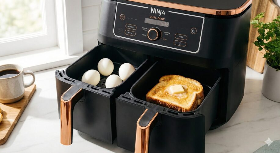 Eier kochen und Brot auftauen in der Heißluftfritteuse