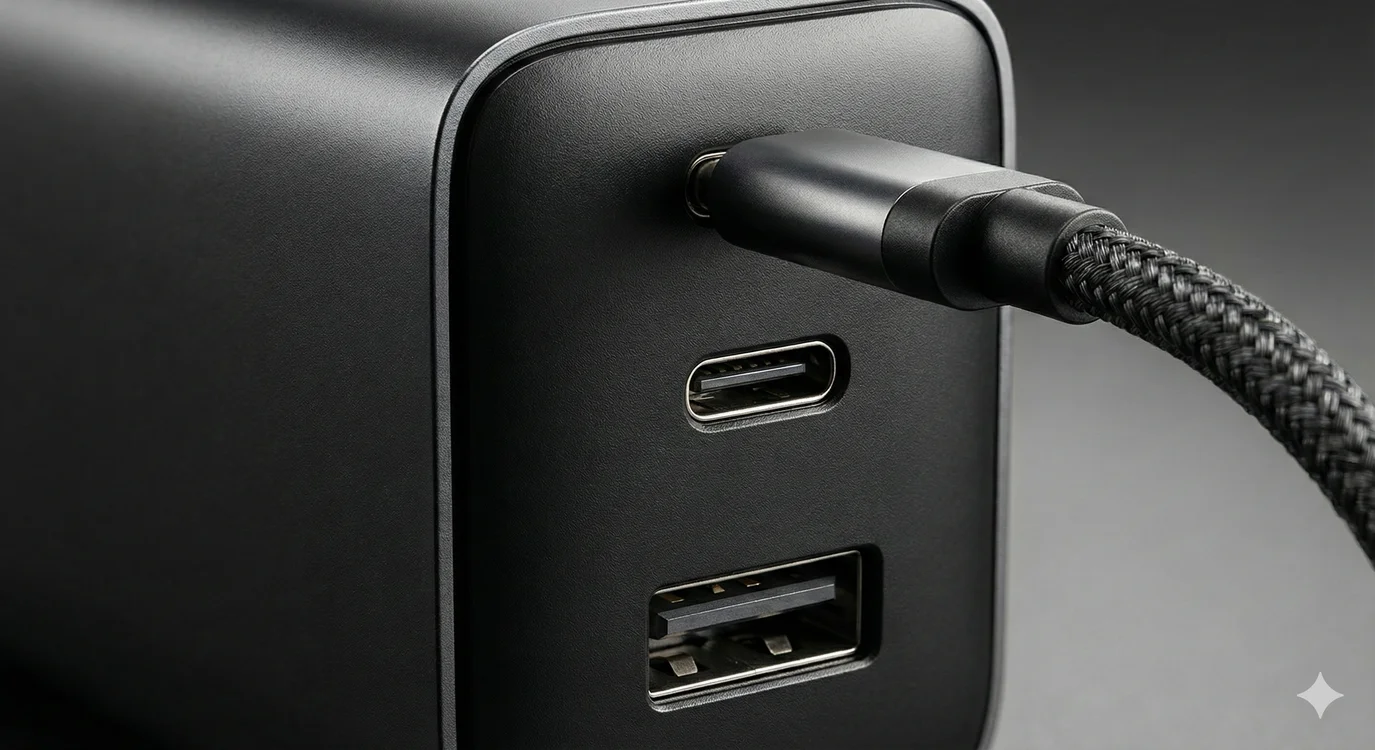 Anker 736 Nano II Check: Lohnt sich das 100W Netzteil? Nahaufnahme der Anschlüsse des USB-C Ladegeräts