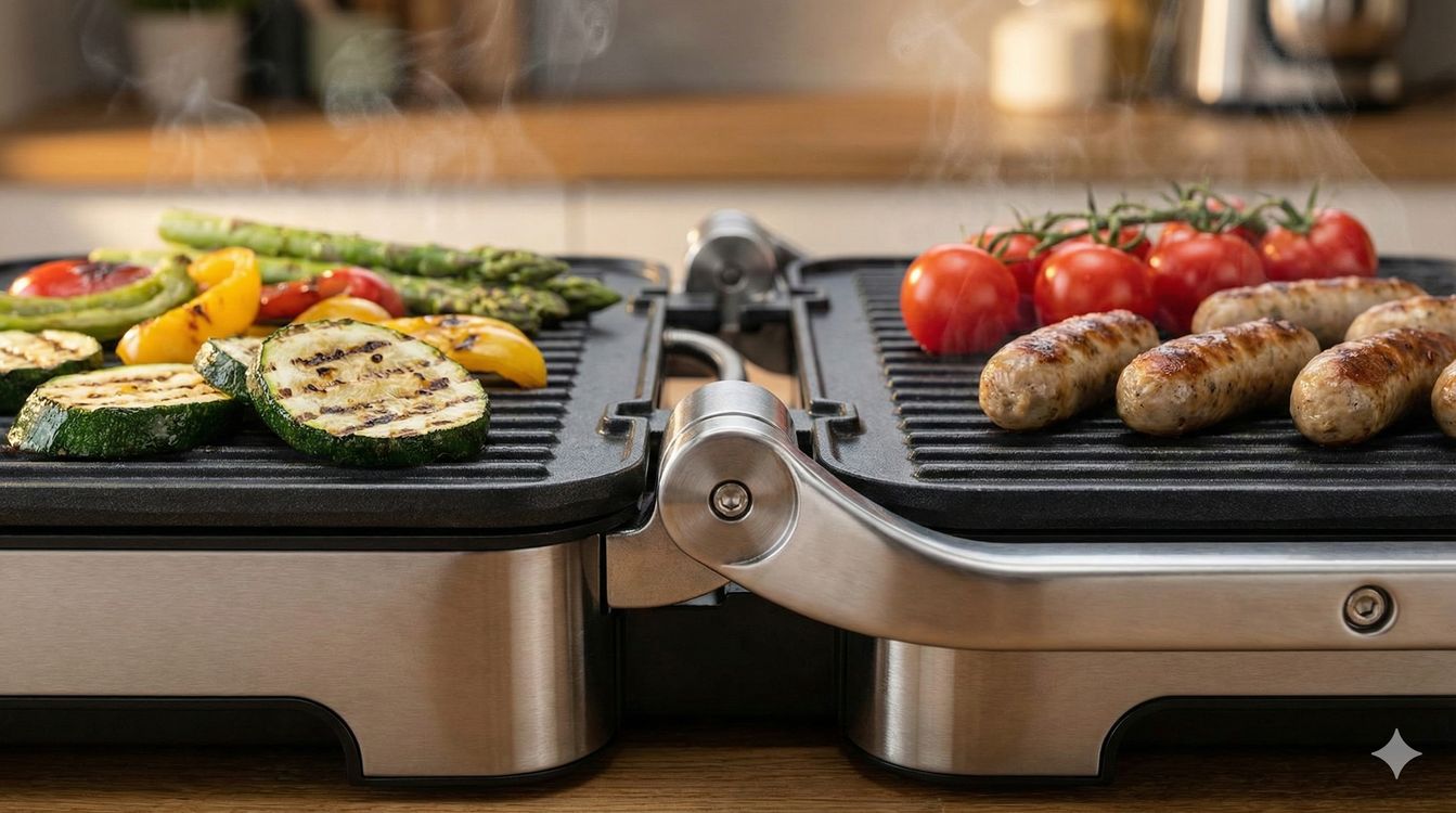 WMF Lono Kontaktgrill aufgeklappt als Tischgrill