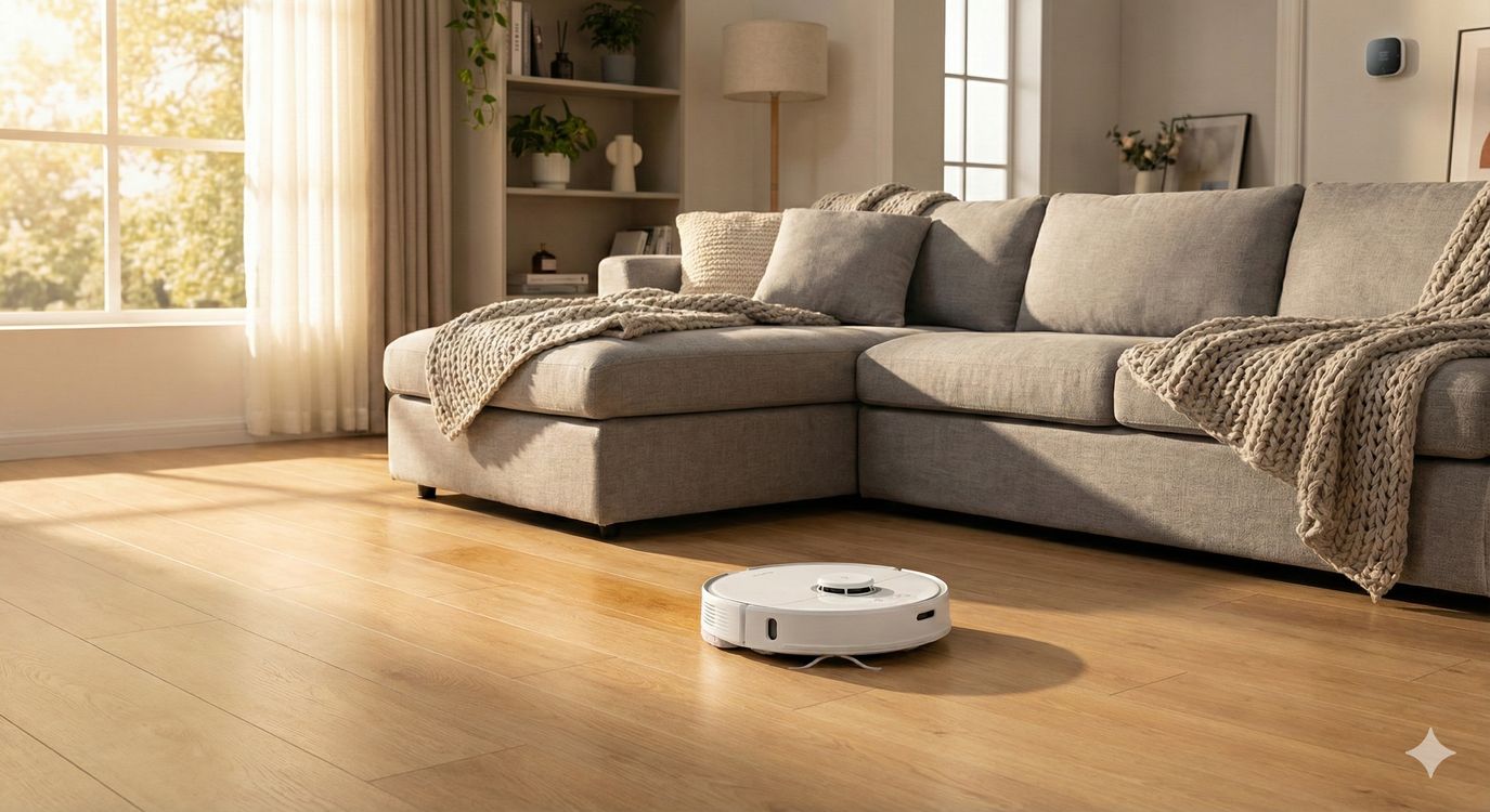 Roborock Qrevo Mittelklasse Modell im Einsatz im Wohnzimmer