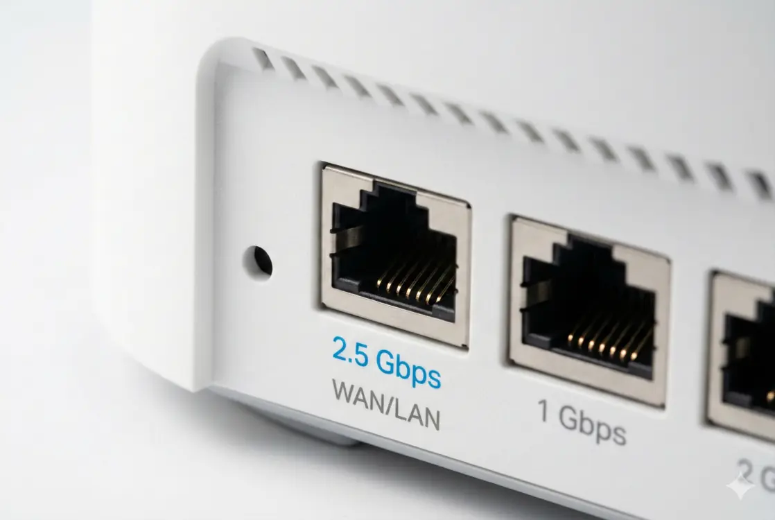 Nahaufnahme des 2.5 Gigabit LAN Ports am Deco XE75 Pro