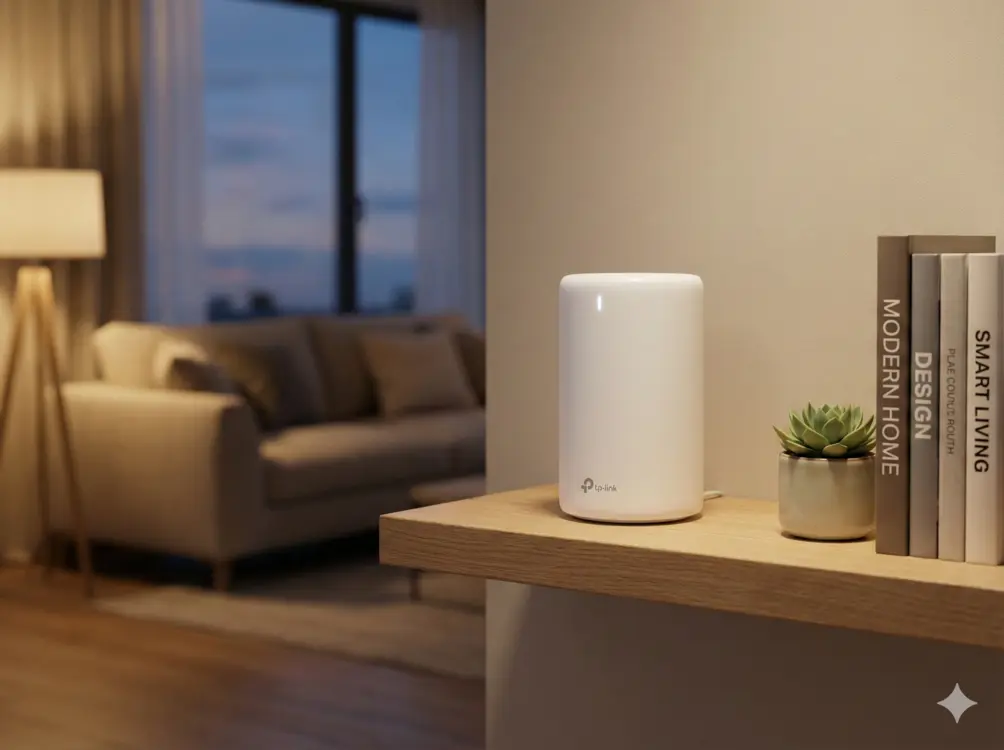 Der Testsieger TP-Link Deco XE75 Pro im modernen Wohnzimmer
