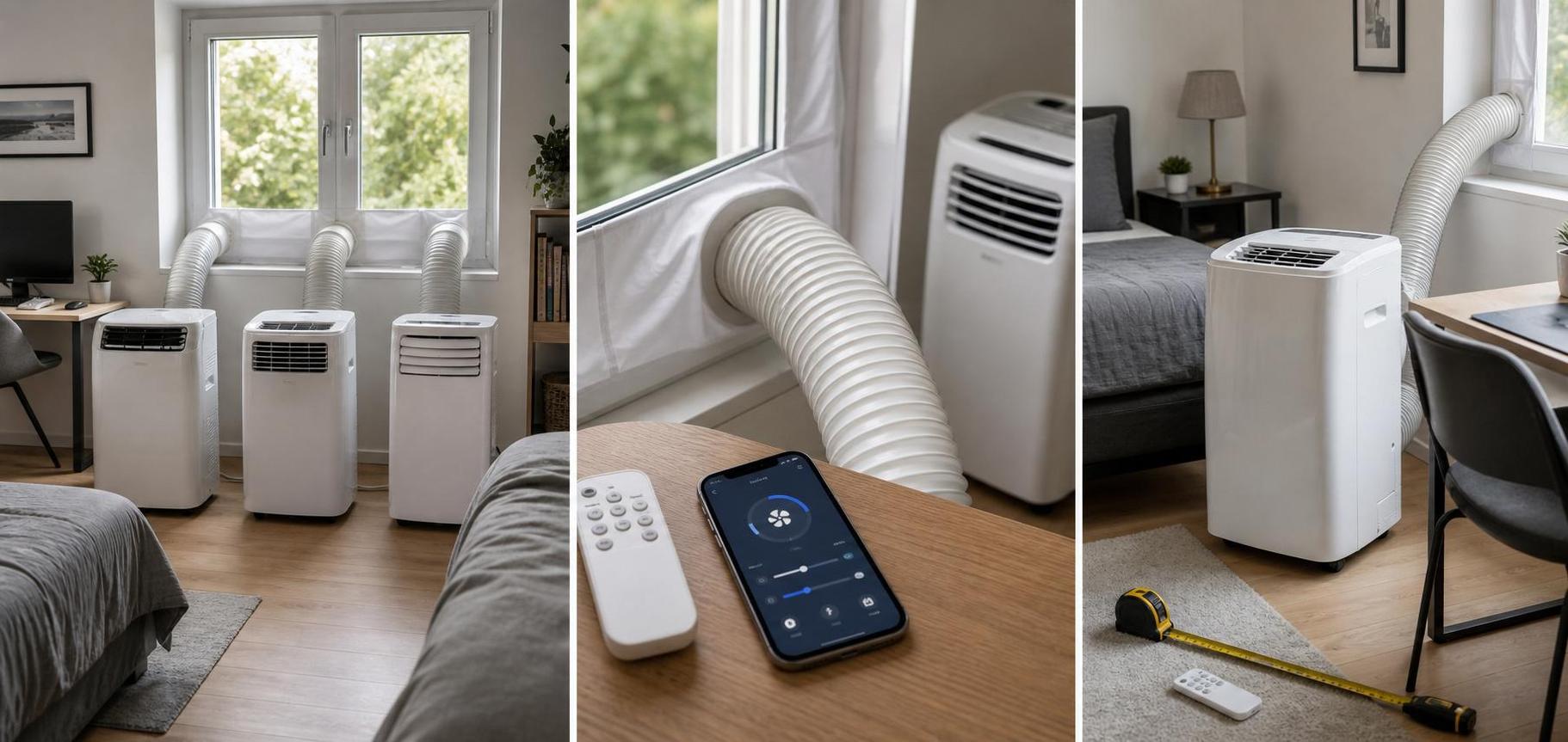 Drei mobile Klimaanlagen bis 300 Euro mit Abluftschlauch im Schlafzimmer