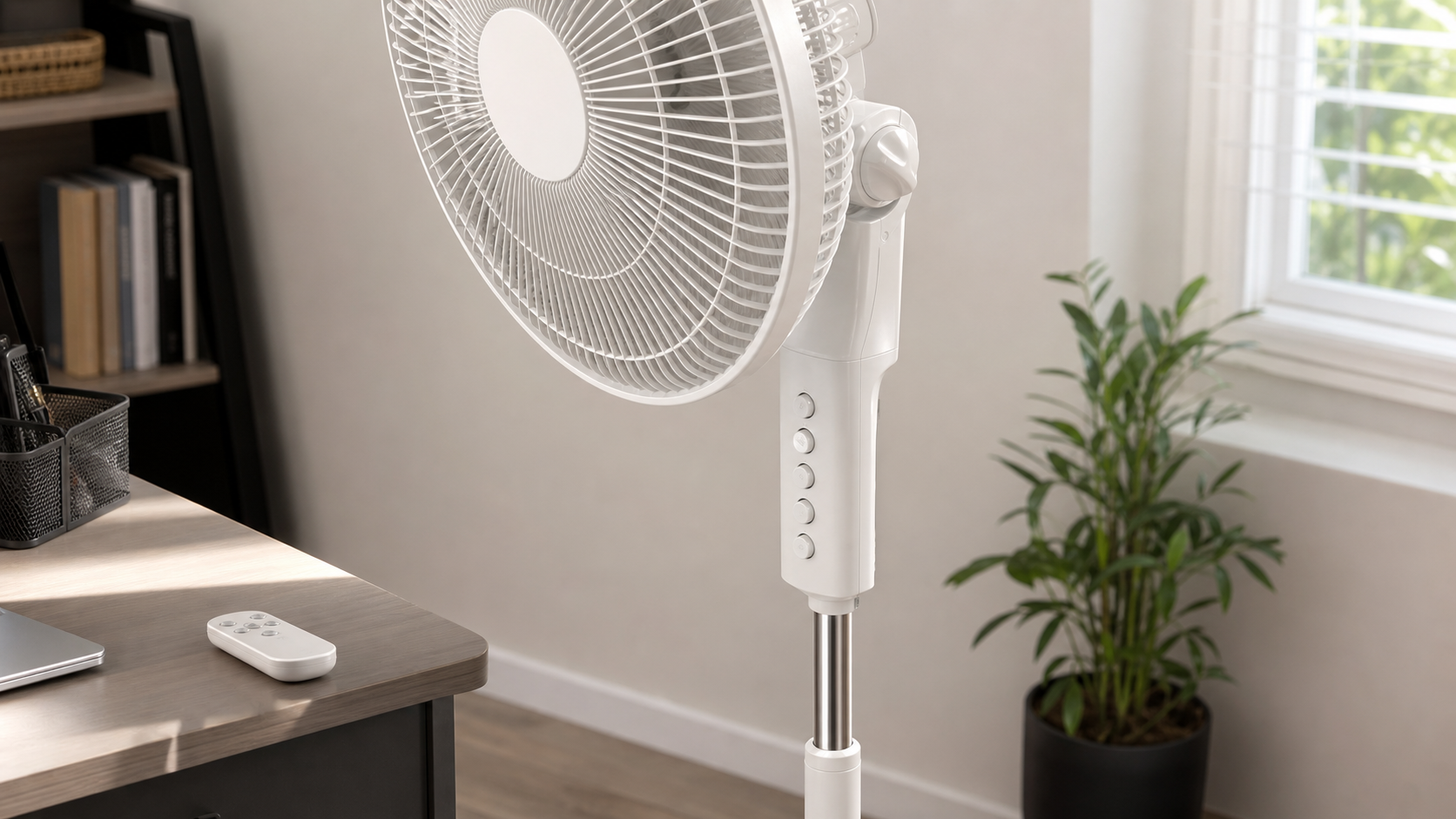 Fernbedienung, Timer und höhenverstellbarer Kopf des Midea FS40-16CR Standventilators