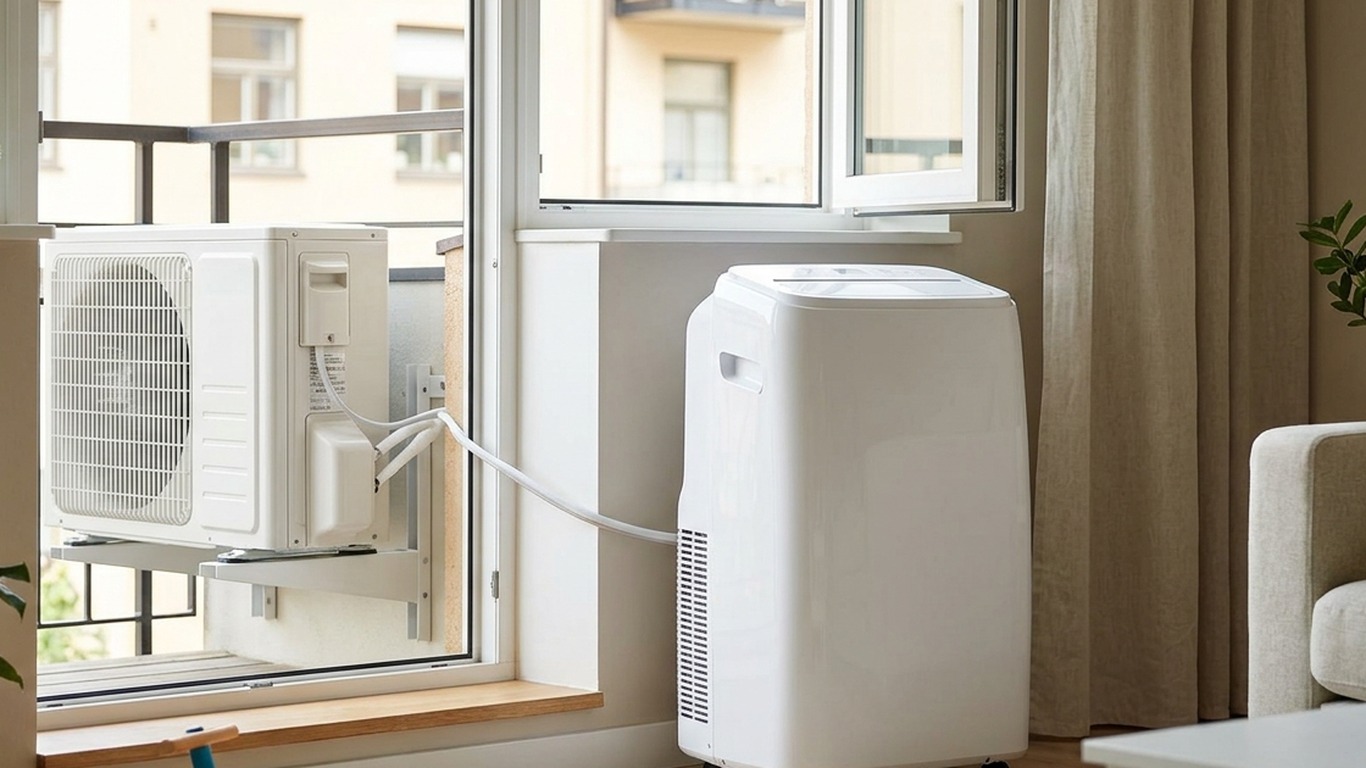Mobile Split-Klimaanlage Midea PortaSplit im Vergleich zu Monoblock-Klimagerät mit Abluftschlauch