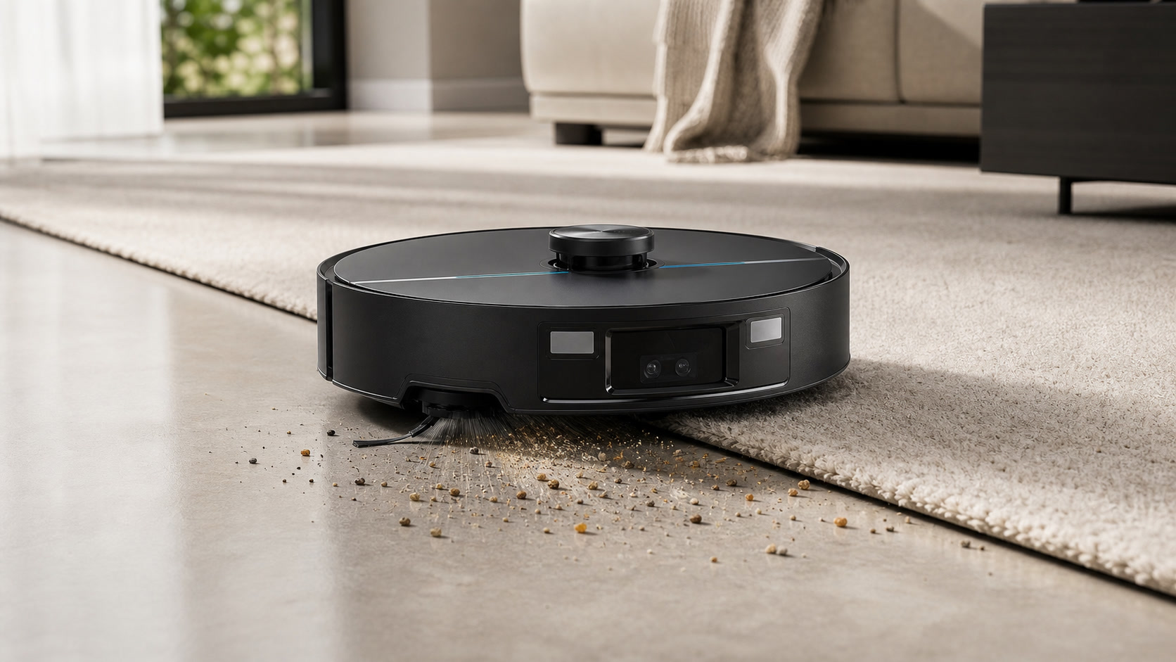 MOVA Z70 Ultra Roller Complete realitätsnah an Teppichkante und Hartboden mit Krümeln